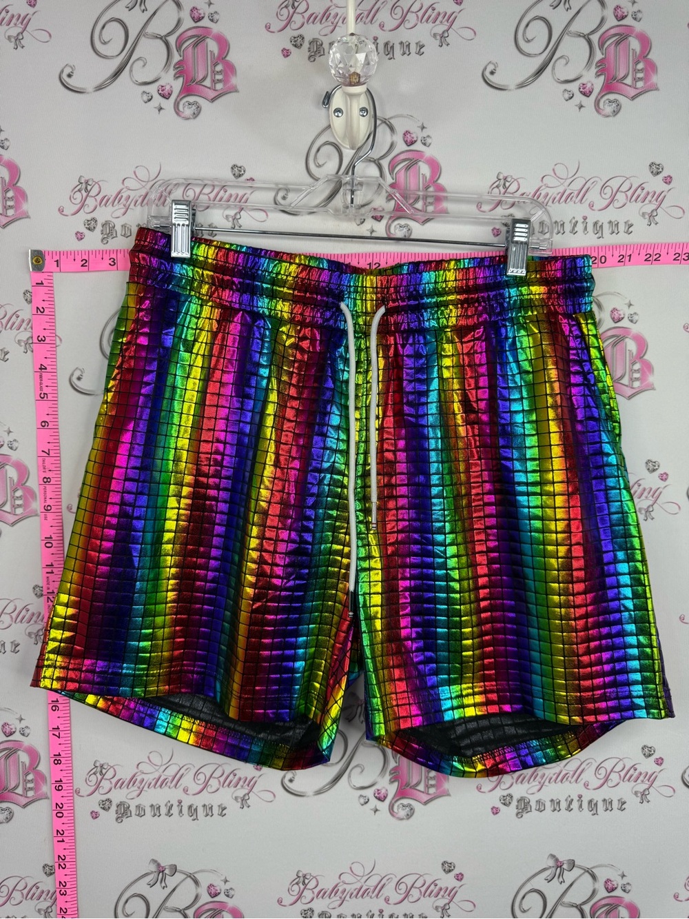 Shorts shiny holographic Rainbow Metallic Shorts with Elastic Waist